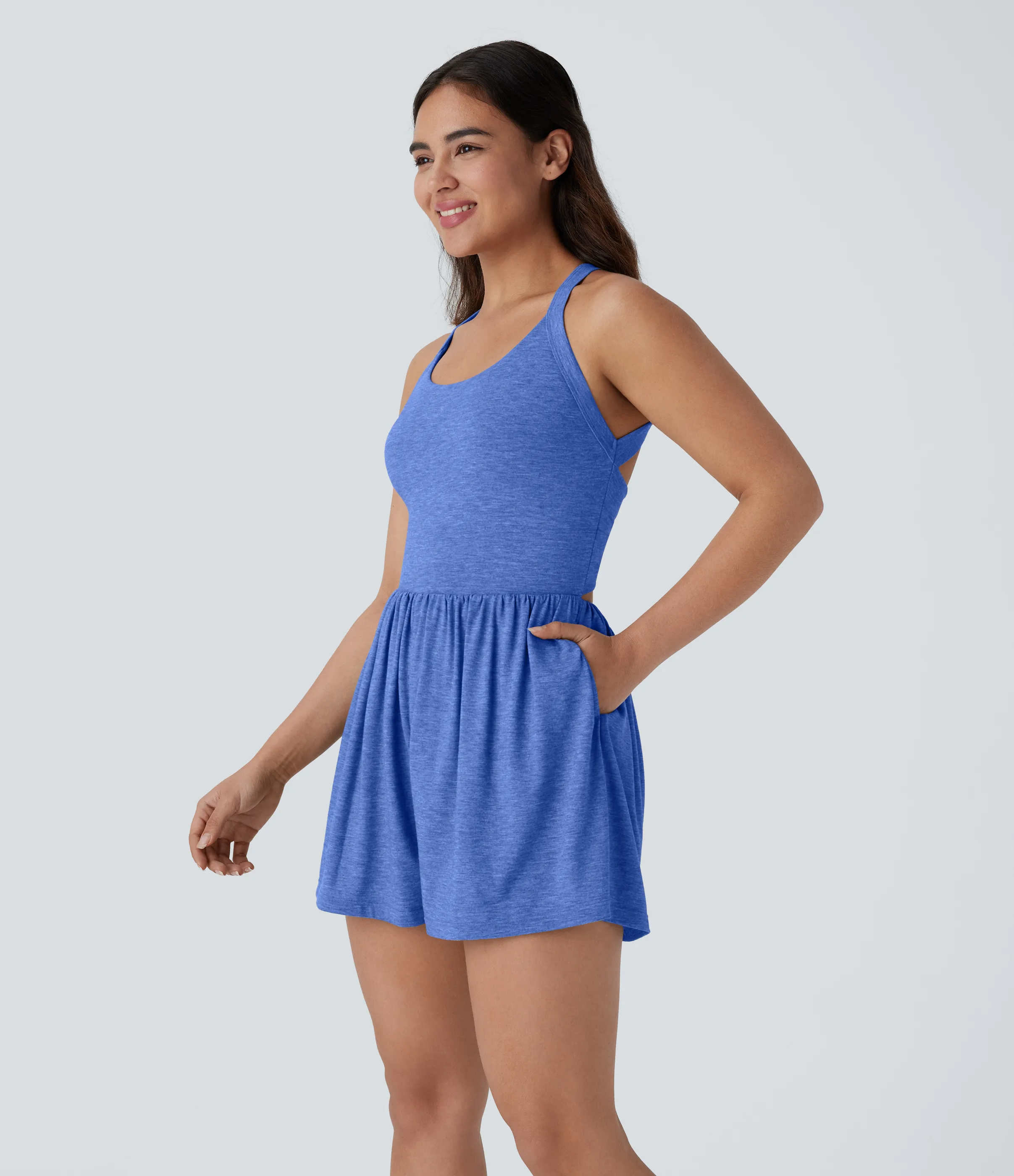 Halara Mono resort 2 en 1 bolsillo lateral torcido sin espalda - Edición Easy Peezy - Sky Blue Floral Yarn - XL sold by Halara product image thumbnail 4