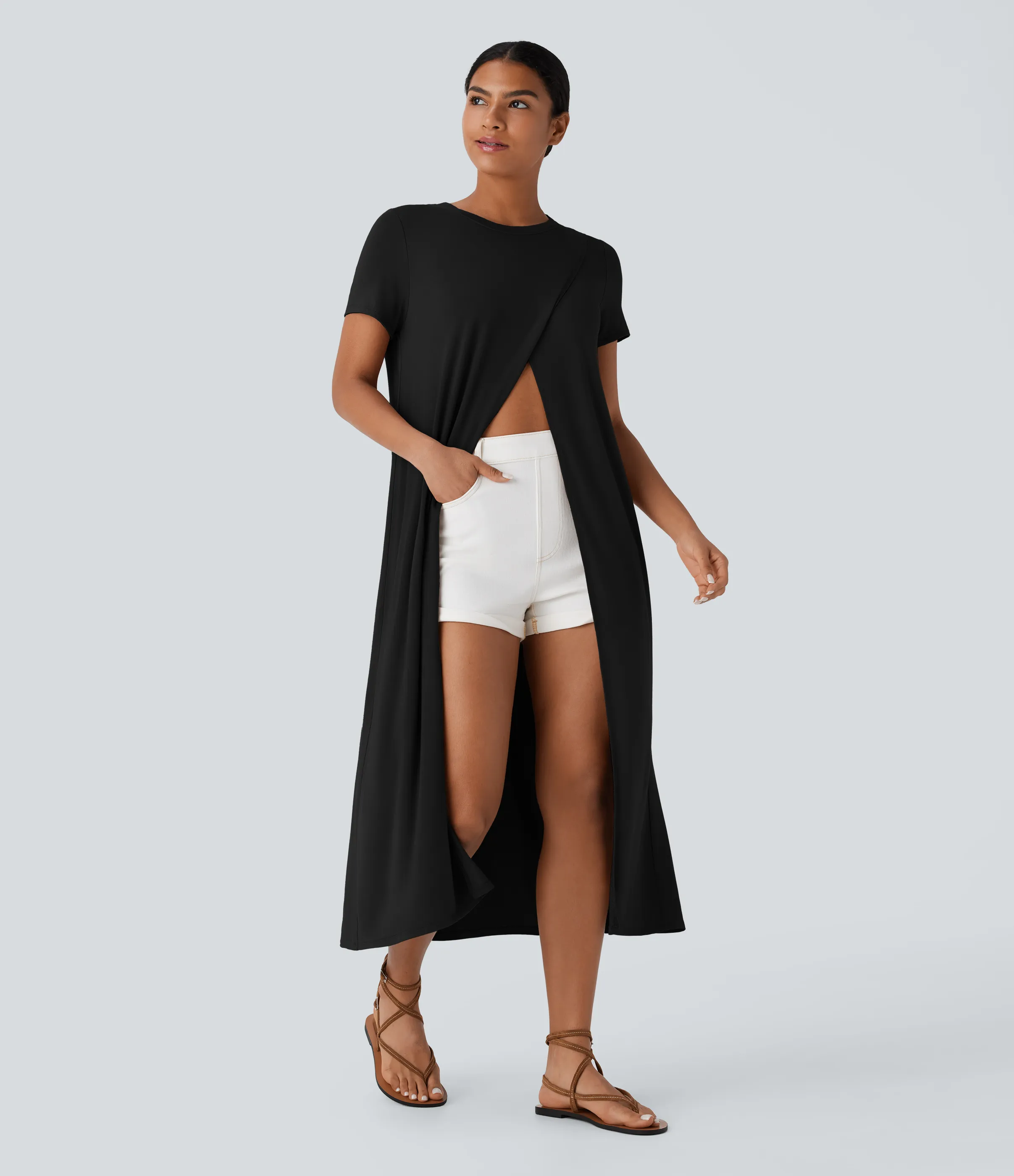 Halara Top largo dobladillo dividido cruzado resort - Black - S sold by Halara product image thumbnail 2