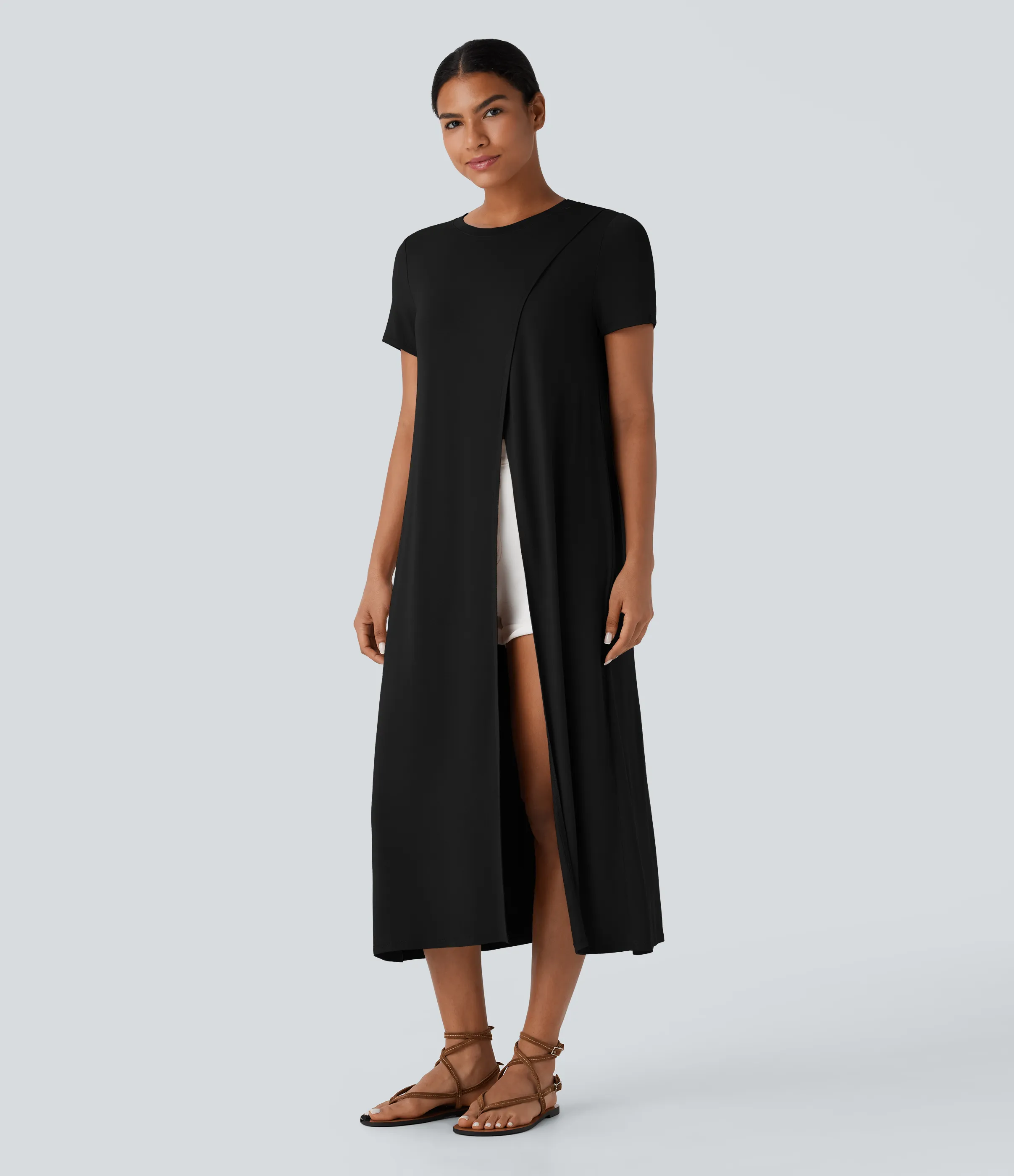 Halara Top largo dobladillo dividido cruzado resort - Black - S sold by Halara product image thumbnail 4