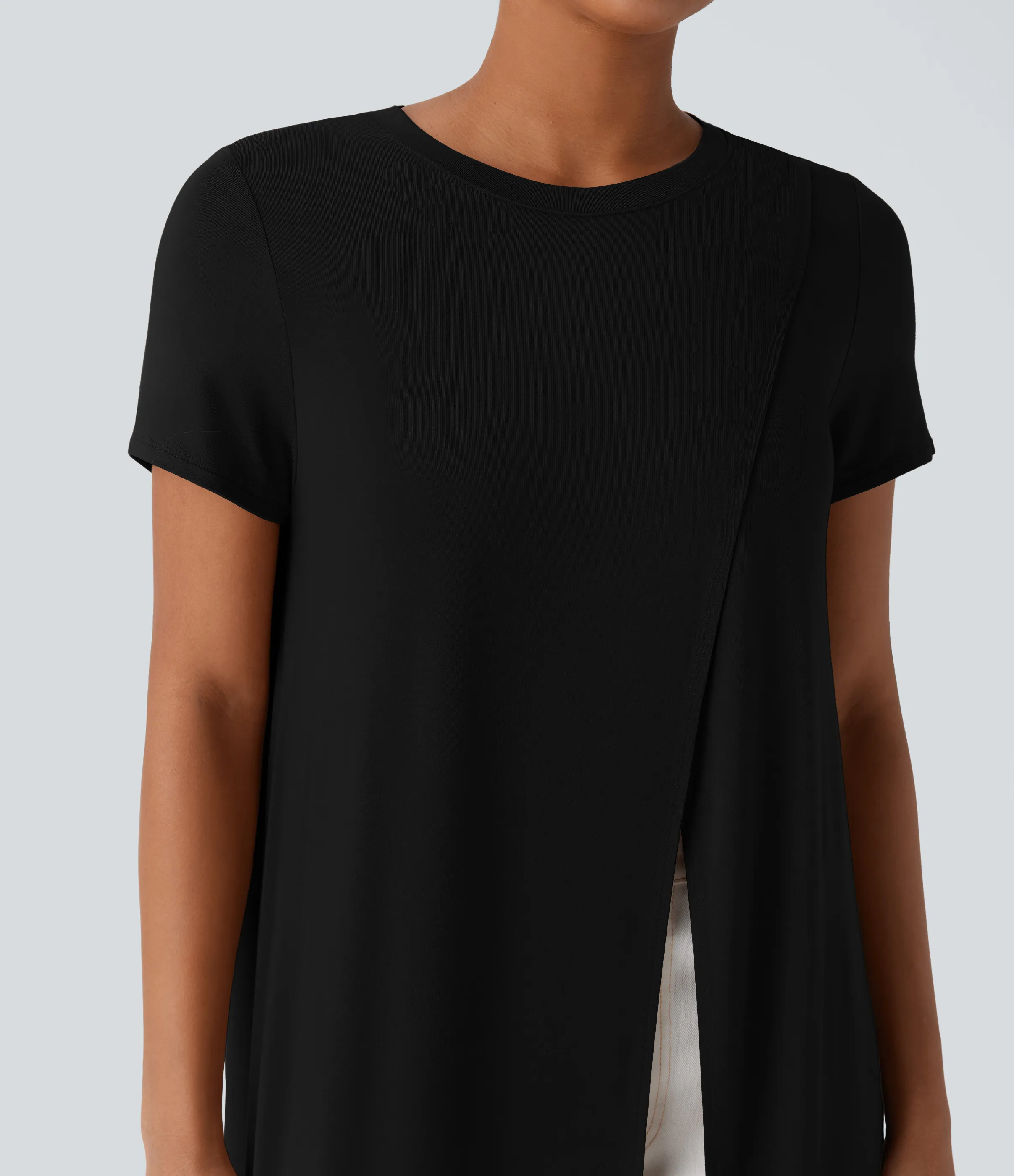Halara Top largo dobladillo dividido cruzado resort - Black - S sold by Halara product image thumbnail 5