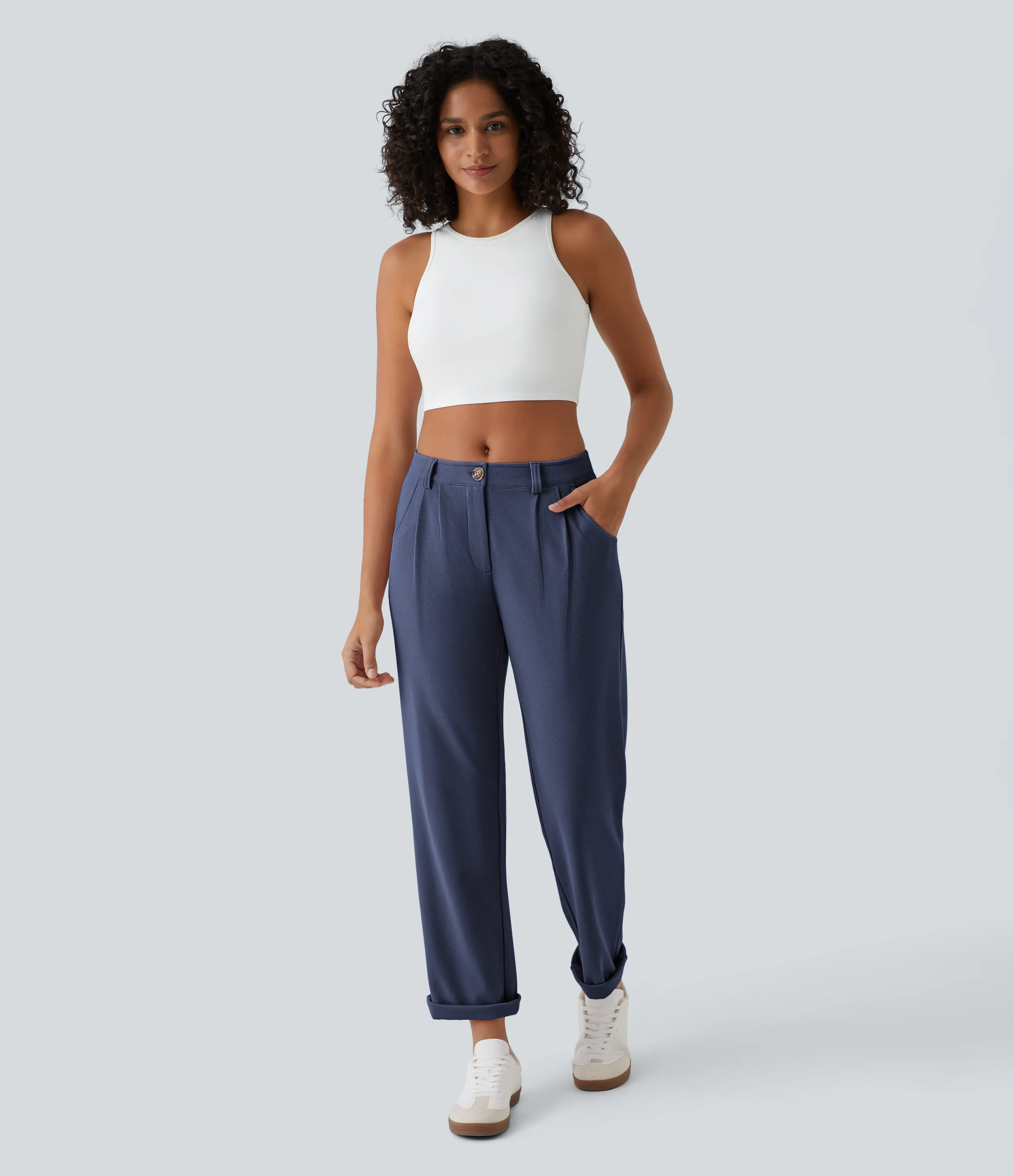 Halara Pantalones gofre bolsillo lateral cremallera botón tiro medio - Dark Blue - S(regular) sold by Halara product image thumbnail 5