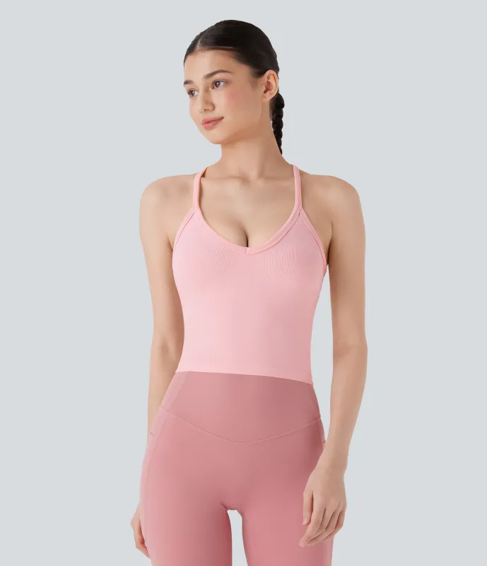 Halara Camiseta de yoga sin mangas con espalda nadadora y fluida - Peachskin - XS sold by Halara