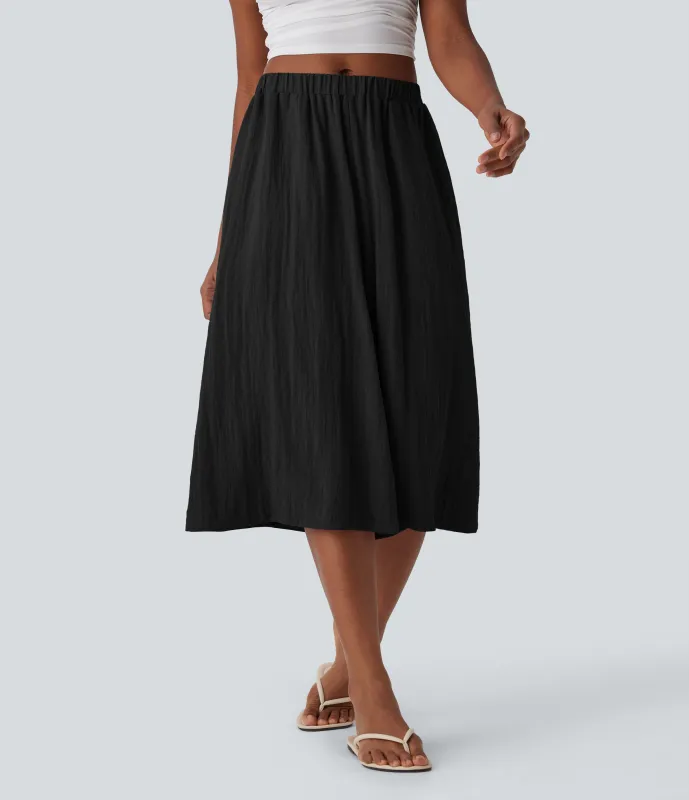 Halara Pantalones de lino anchos y fluidos de tiro medio con bolsillos laterales - Black - XL(regular) sold by Halara