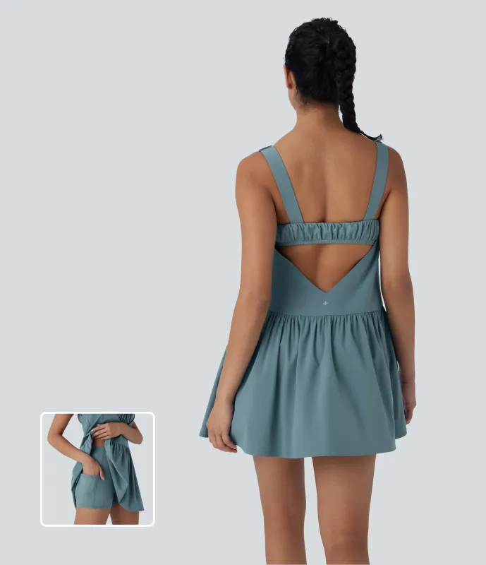 Halara Vestido deportivo de dos piezas Breezeful™ para pádel abierto de espalda con fruncido y aberturas con secado rápido y bolsillo - Stone Blue - M sold by Halara