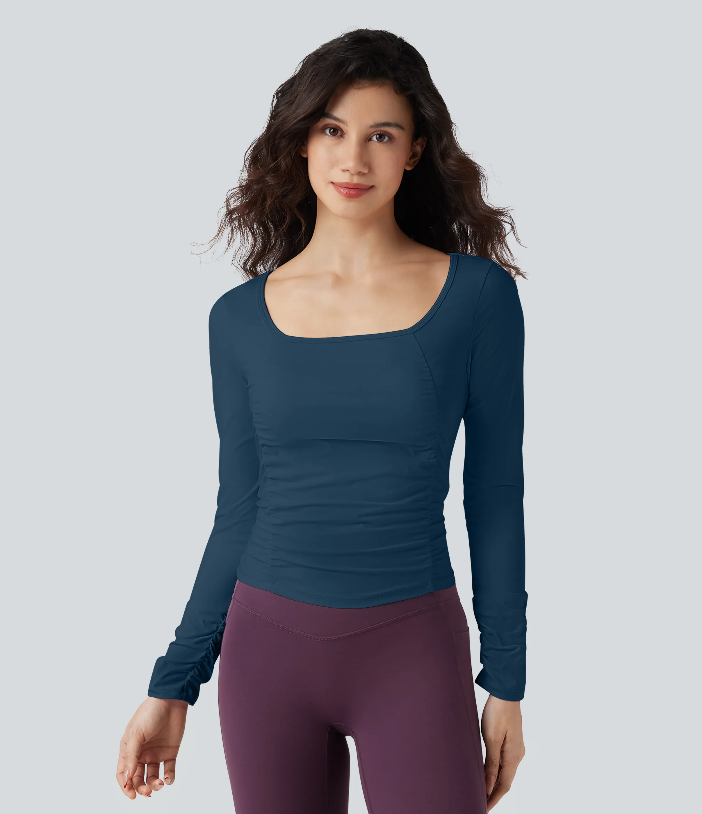 Halara Top deportivo de entrenamiento SoftlyZero™ con cuello cuadrado de manga larga con fruncido y tacto fresco - Majolica Blue - M sold by Halara product image thumbnail 2