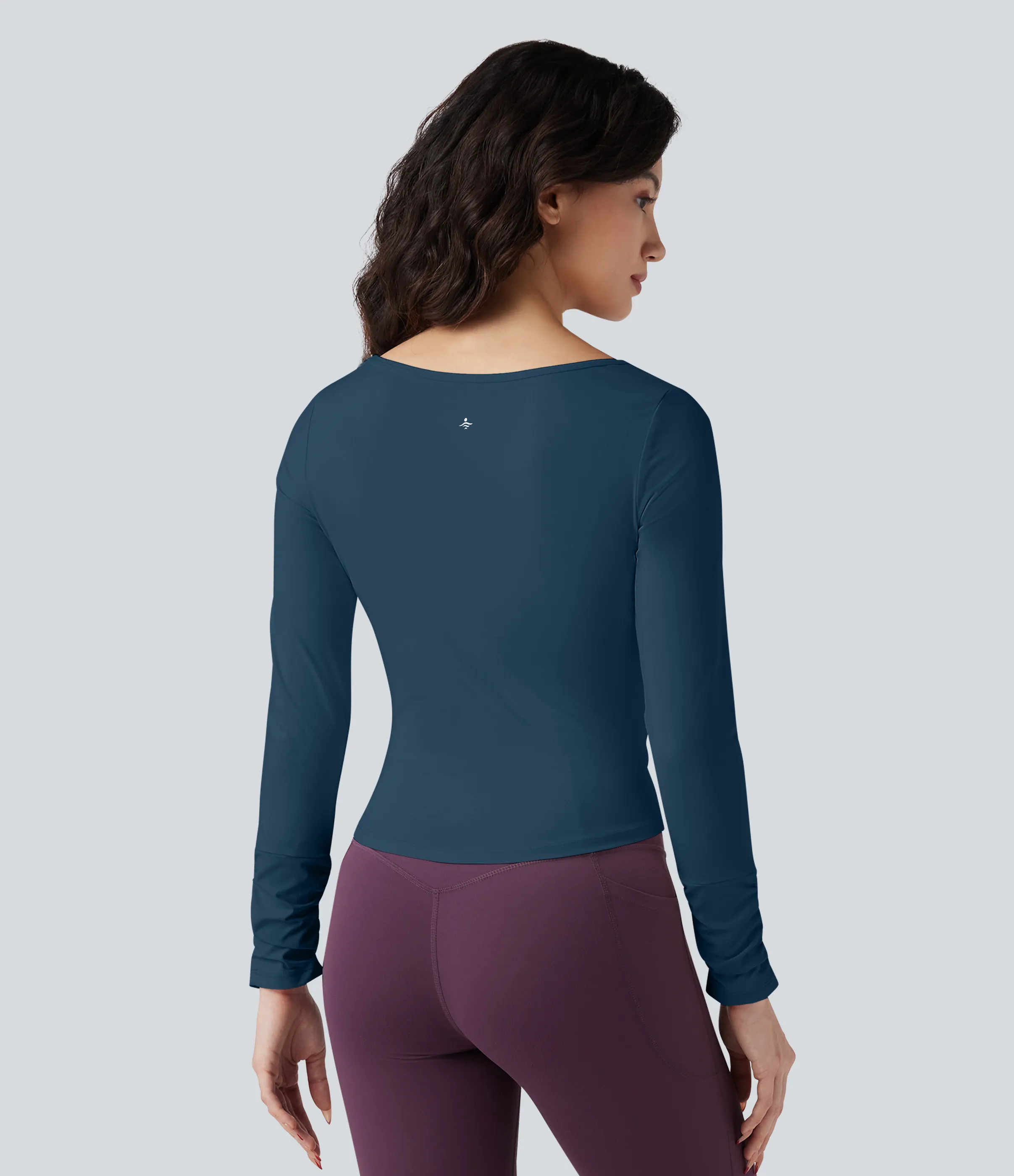 Halara Top deportivo de entrenamiento SoftlyZero™ con cuello cuadrado de manga larga con fruncido y tacto fresco - Majolica Blue - M sold by Halara product image thumbnail 3