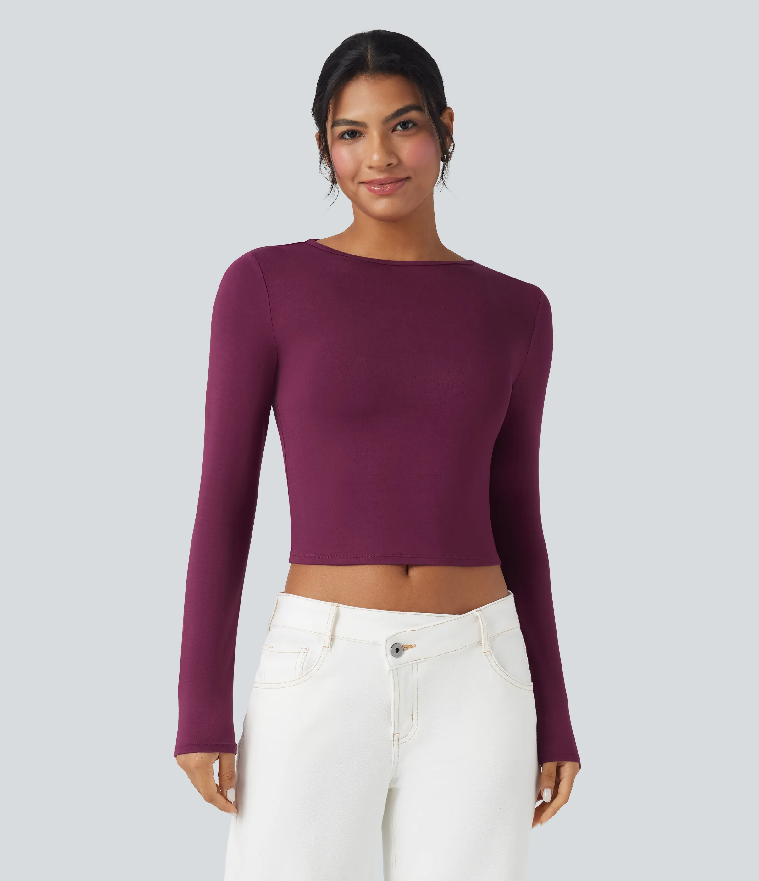 Halara Camiseta casual de manga larga y cuello redondo - Red Violet - M sold by Halara product image thumbnail 2