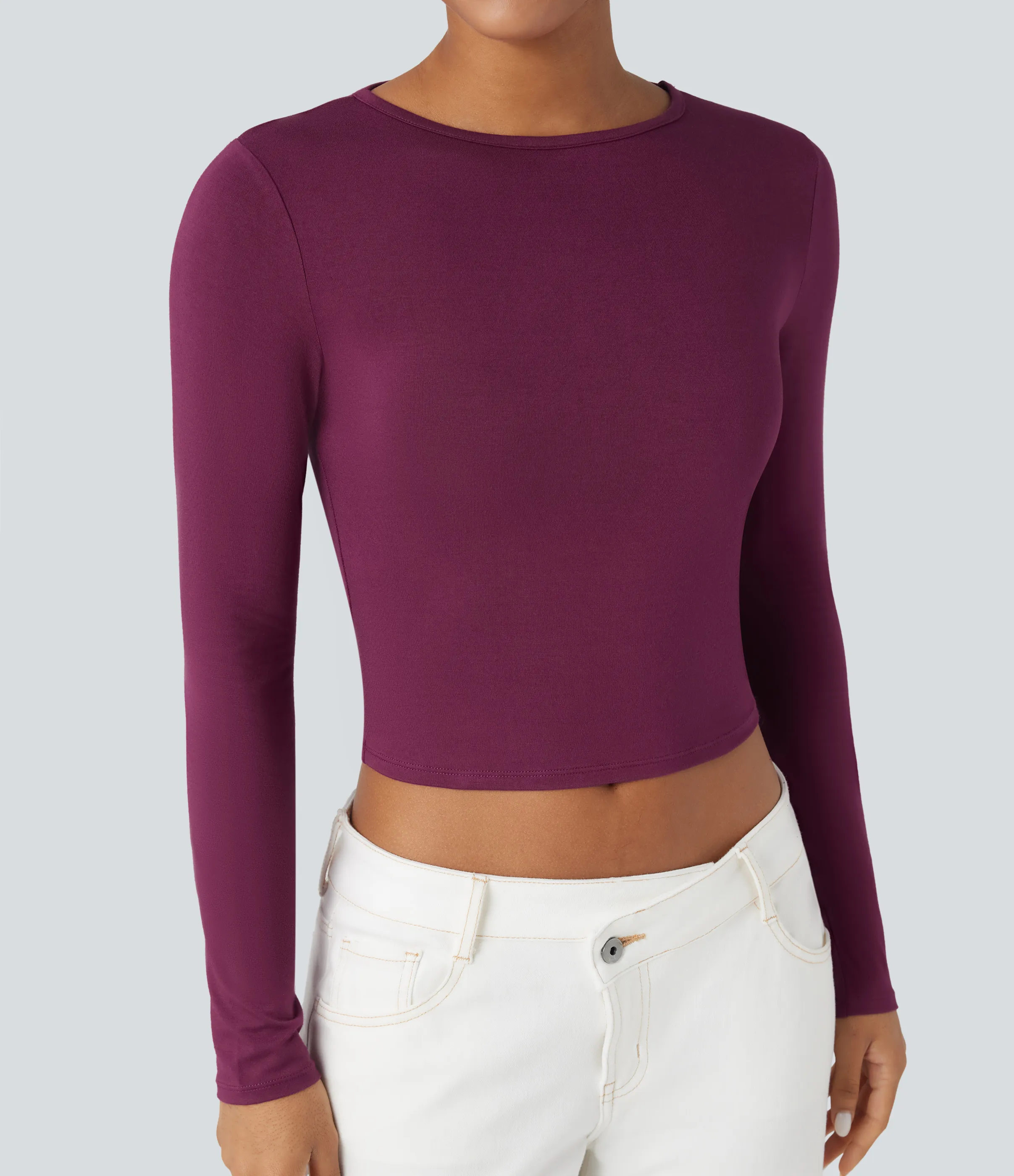 Halara Camiseta casual de manga larga y cuello redondo - Red Violet - M sold by Halara product image thumbnail 5