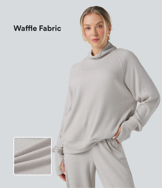 Halara Sudadera casual de cuello alto de manga larga con aberturas para los pulgares y bolsillos - Wind Chime - L sold by Halara