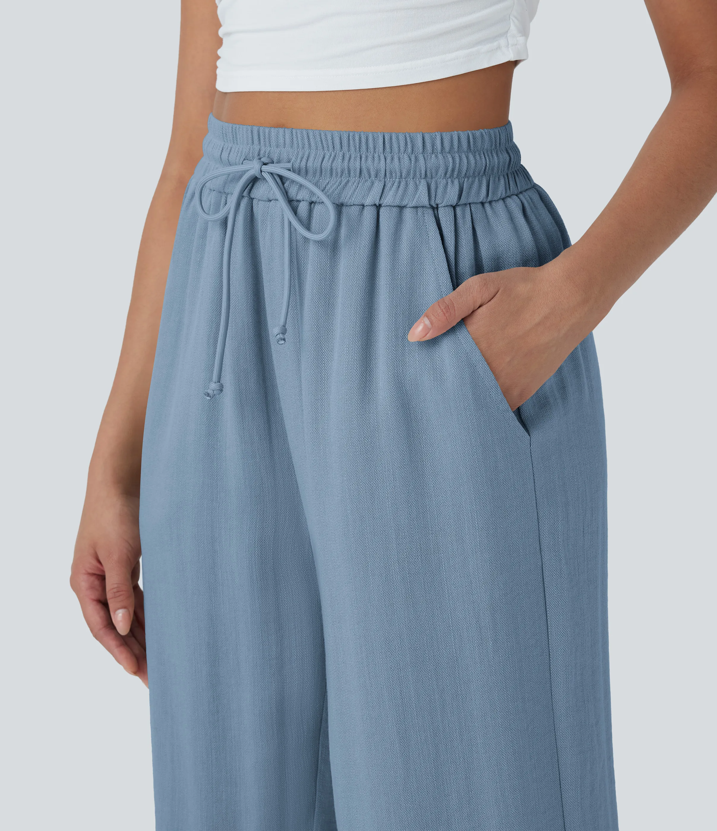 Halara Pantalón lino tiro alto cordón ajustable pierna ancha bolsillo lateral - Mountain Spring - M(regular) sold by Halara product image thumbnail 5