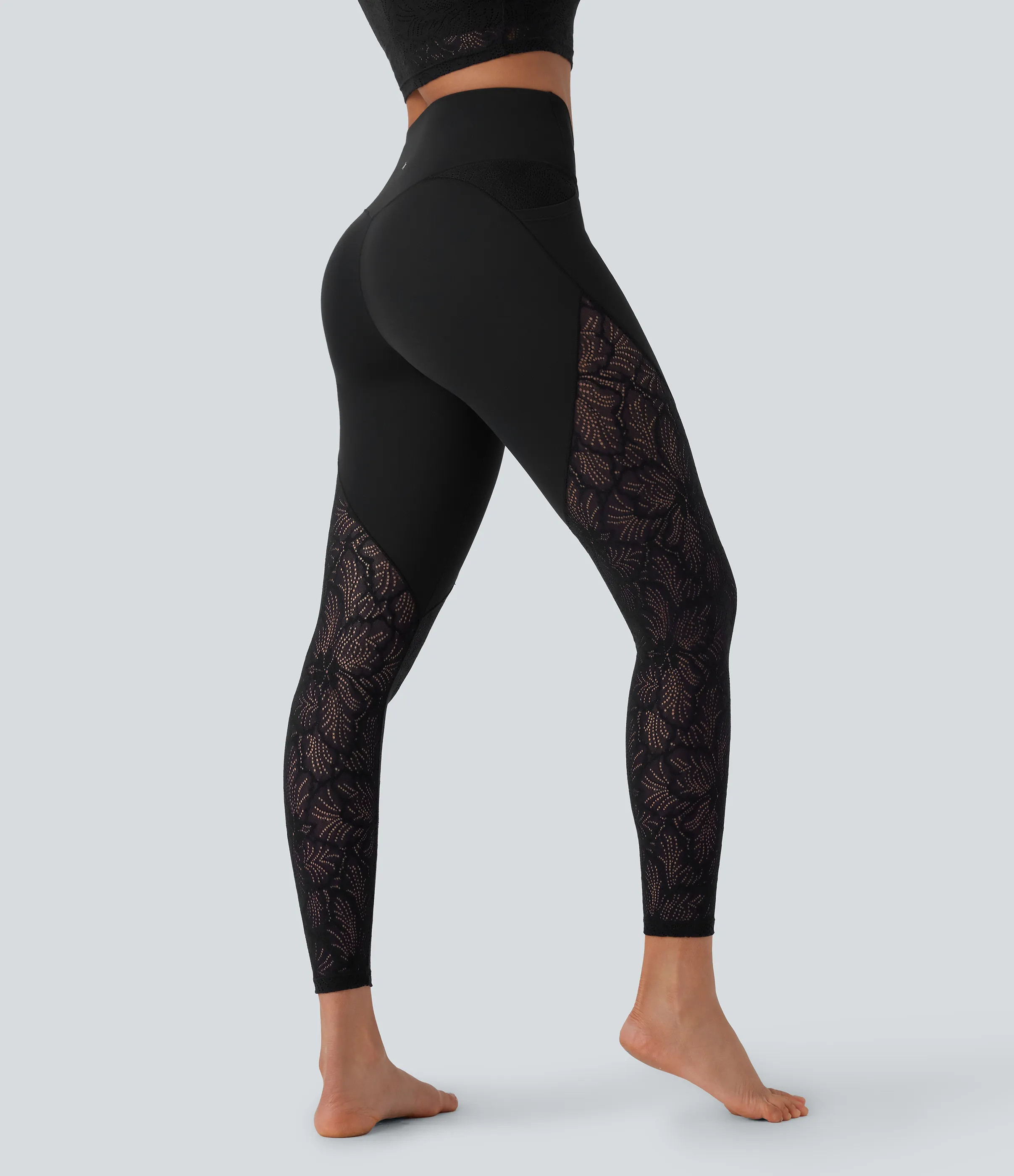 Halara Leggings Softlyzero™ yoga tiro alto bolsillo lateral cruzado encaje contrastante 7/8 - UPF50+ - Black - M(full_length) sold by Halara product image thumbnail 3