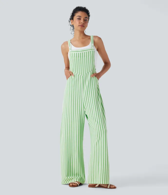 Halara Overol resort gofre raya múltiple bolsillo botón correa ajustable - Green Stripe - M(regular) sold by Halara