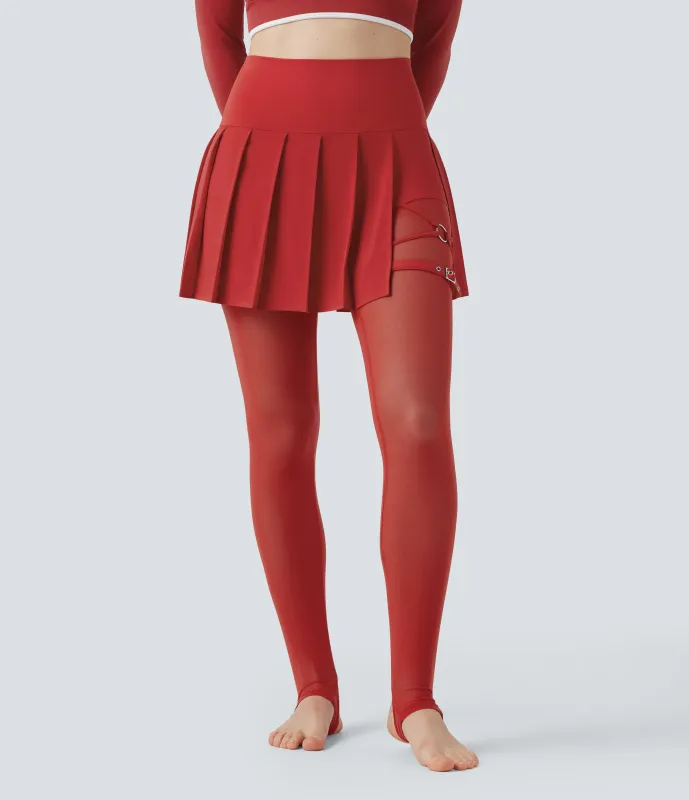 Halara Leggings Breezeful™ de tiro alto plisados 2 en 1 de malla en contraste con secado rápido, estribos y bolsillos - Pompeian Red - XS(regular) sold by Halara