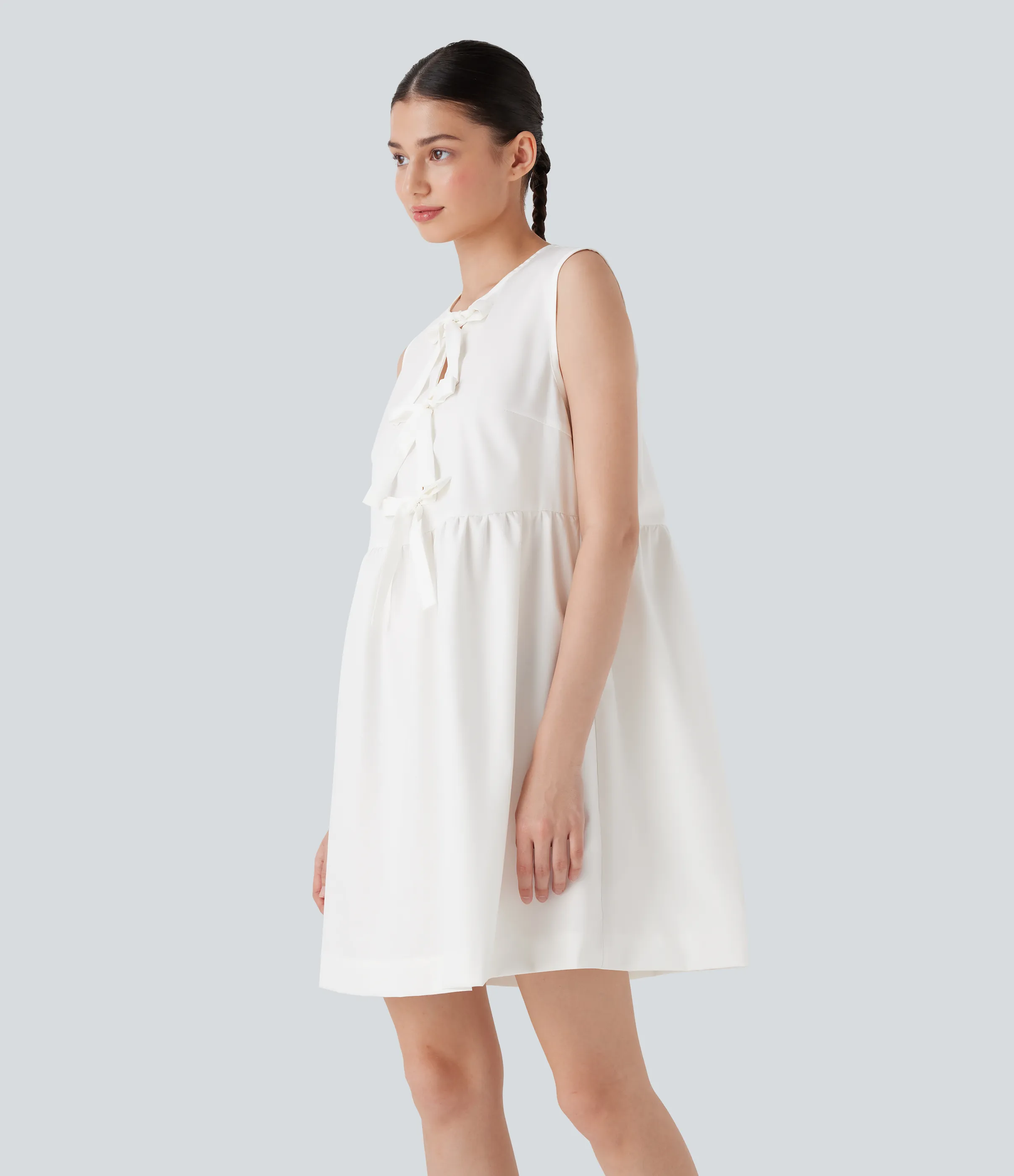 Halara Vestido mini casual sin mangas con lazo en la parte delantera - White - XS sold by Halara product image thumbnail 4