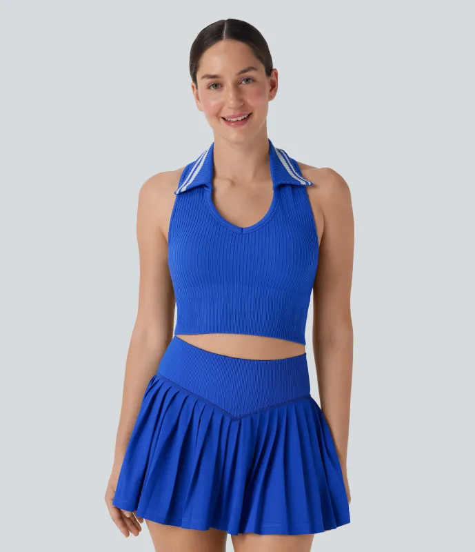 Halara Top de tenis corto sin mangas con cuello, espalda descubierta y bloques de color - Sapphire Blue - M sold by Halara