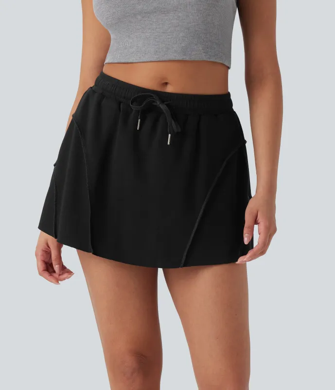 Halara Falda mini casual 2 en 1 de tiro medio con cordón y bolsillos laterales - Black - XS sold by Halara