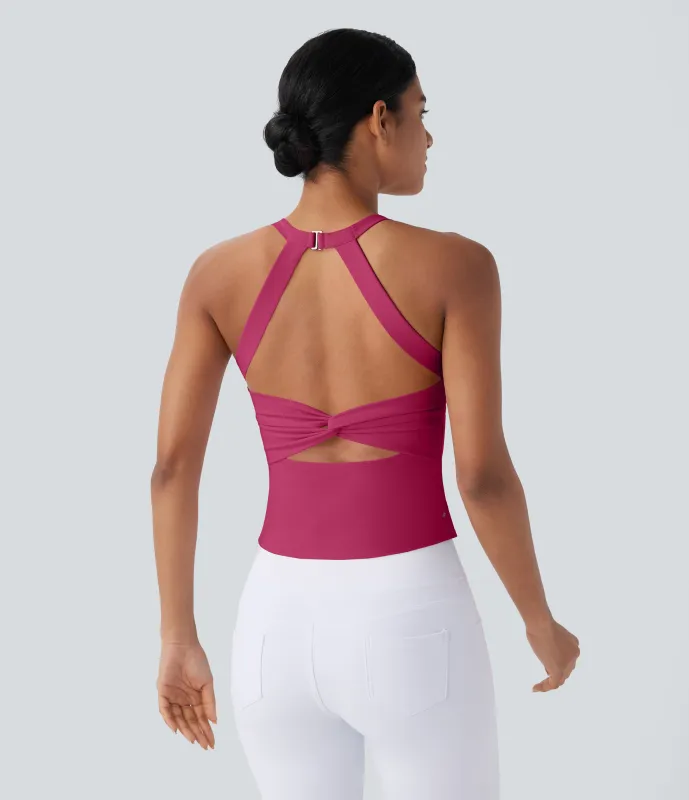 Halara Top de yoga SoftlyZero™ Plush afelpado con abertura en copas D-F - Cherries Jubilee - L sold by Halara