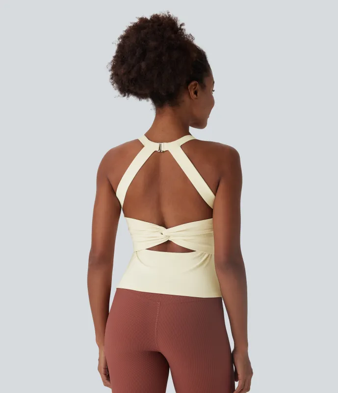 Halara Top de yoga SoftlyZero™ Plush afelpado con abertura en copas D-F - Solitary Star - L sold by Halara