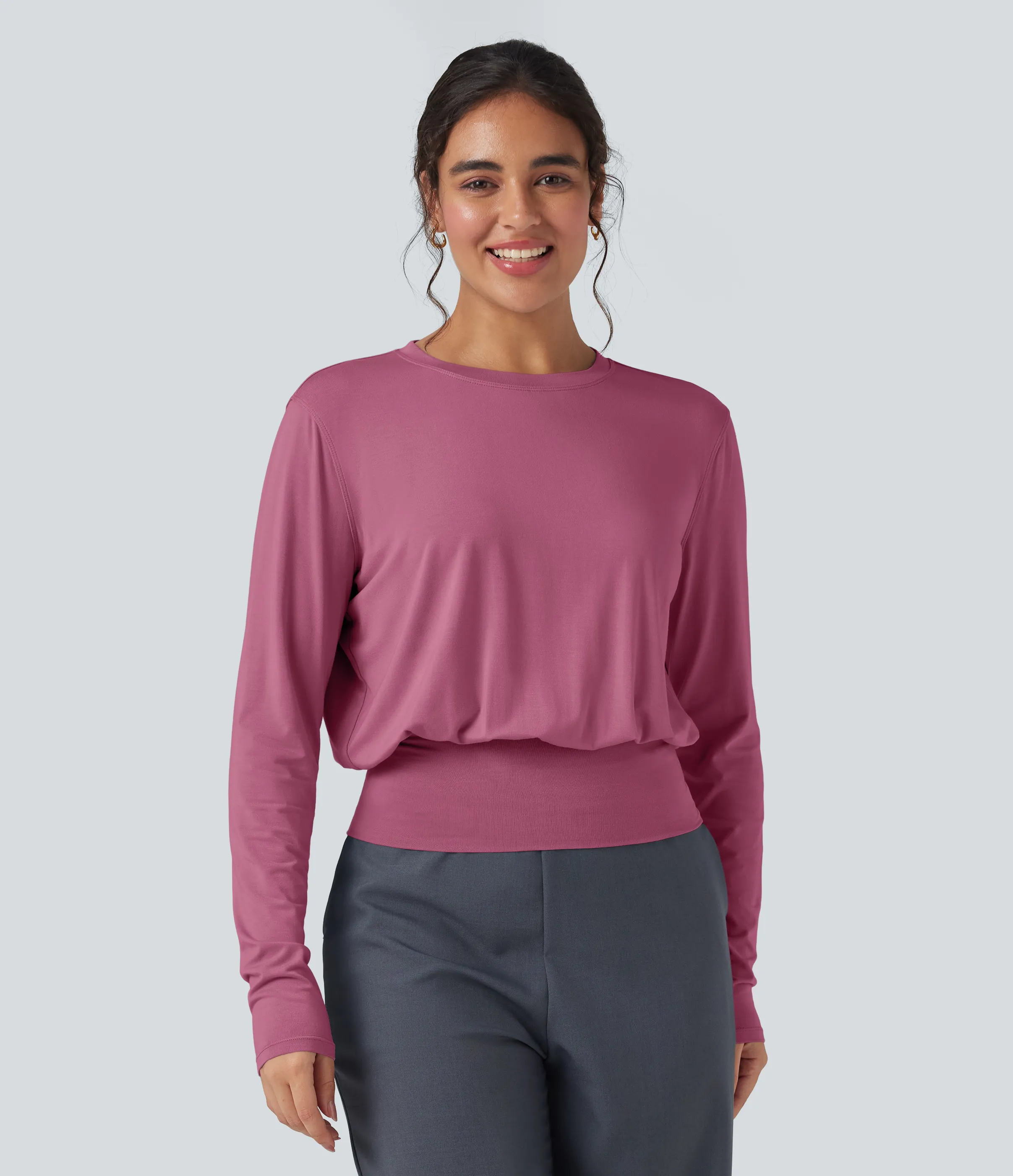 Halara Camiseta de oficina de manga larga y cuello redondo - Red Violet - XS sold by Halara product image thumbnail 2