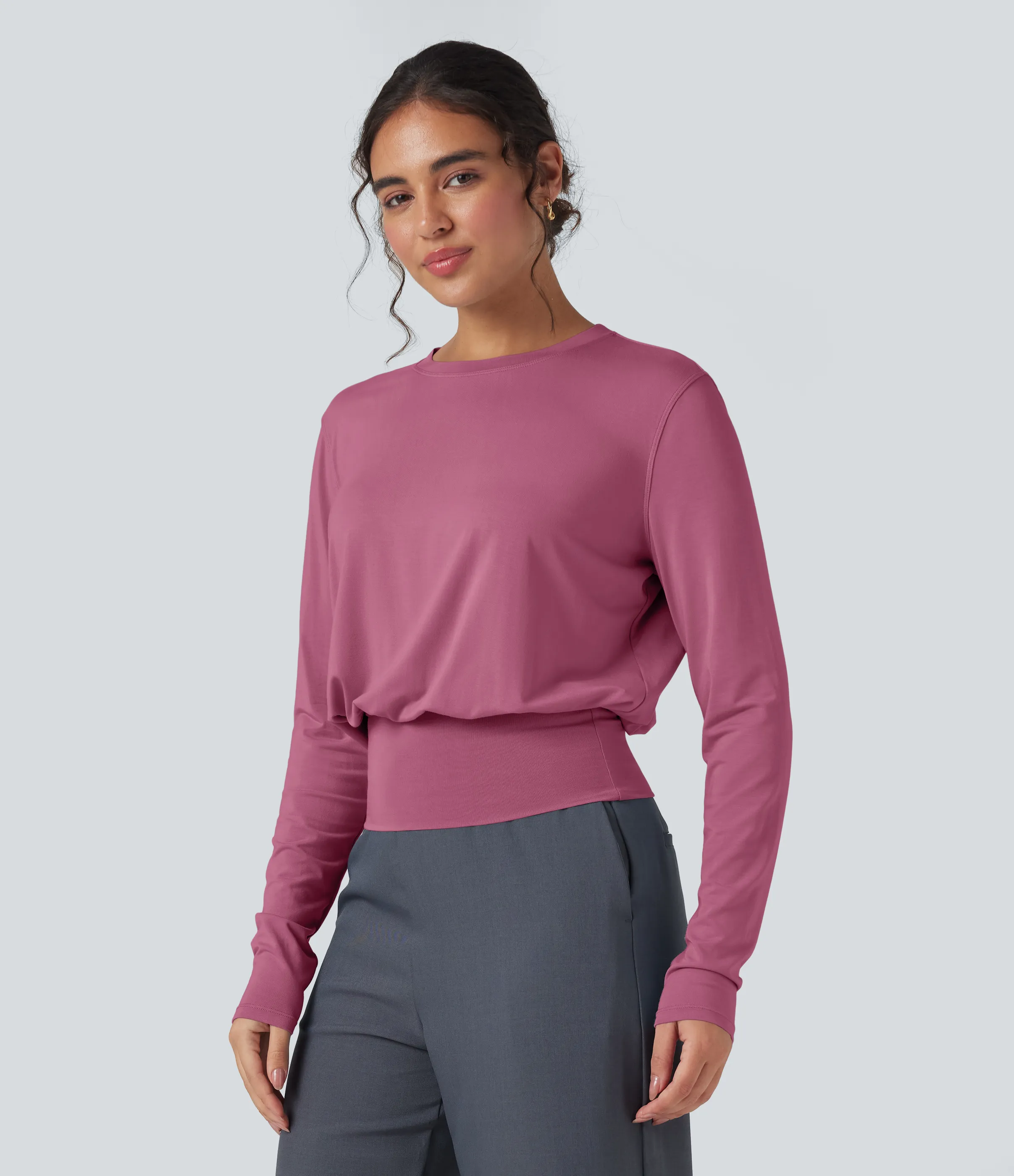 Halara Camiseta de oficina de manga larga y cuello redondo - Red Violet - XS sold by Halara product image thumbnail 4