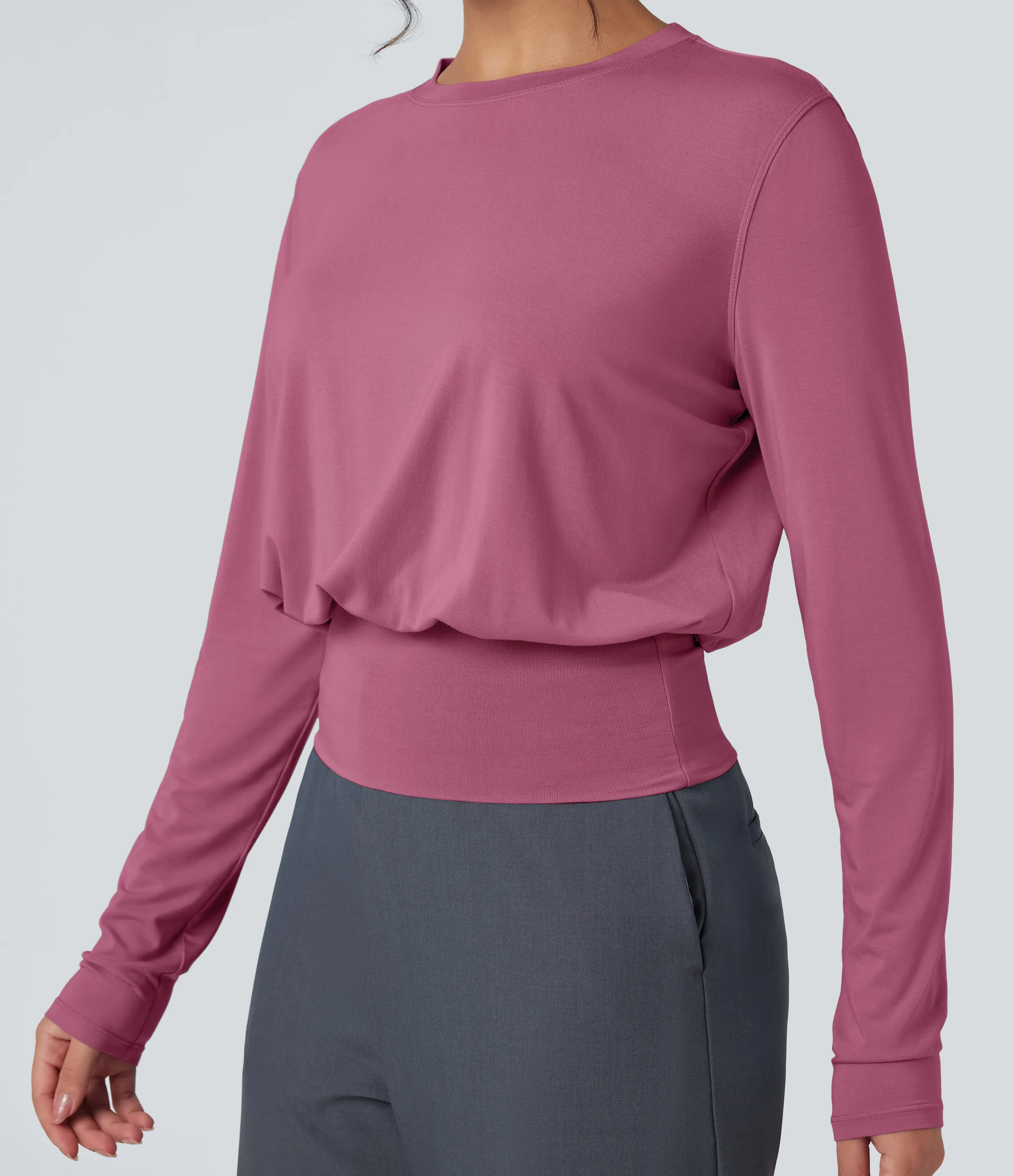 Halara Camiseta de oficina de manga larga y cuello redondo - Red Violet - XS sold by Halara product image thumbnail 5