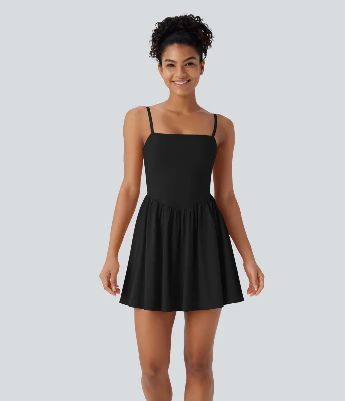 Halara Vestido corto de yoga Breezeful™ 2 en 1 de secado rápido sin espalda y con bolsillos laterales - Edición Easy Peezy - Black - XS sold by Halara