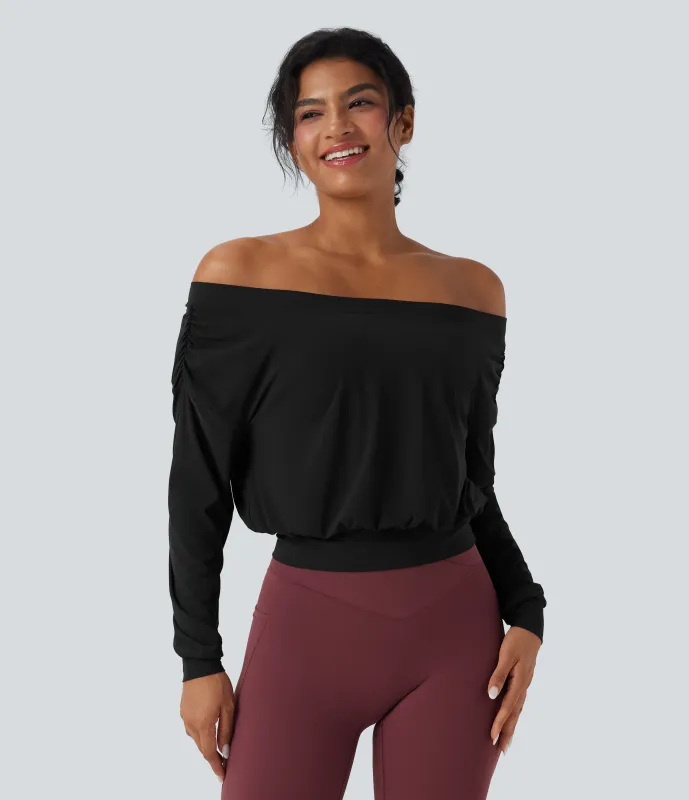 Halara Top deportivo de yoga de secado rápido extragrande con hombros descubiertos y tacto fresco - Black - XL sold by Halara