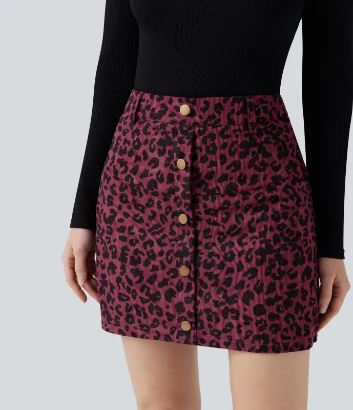 Halara Minifalda casual 2 en 1 de tiro alto con estampado de leopardo y bolsillo - Wine Berry Leopard - S sold by Halara