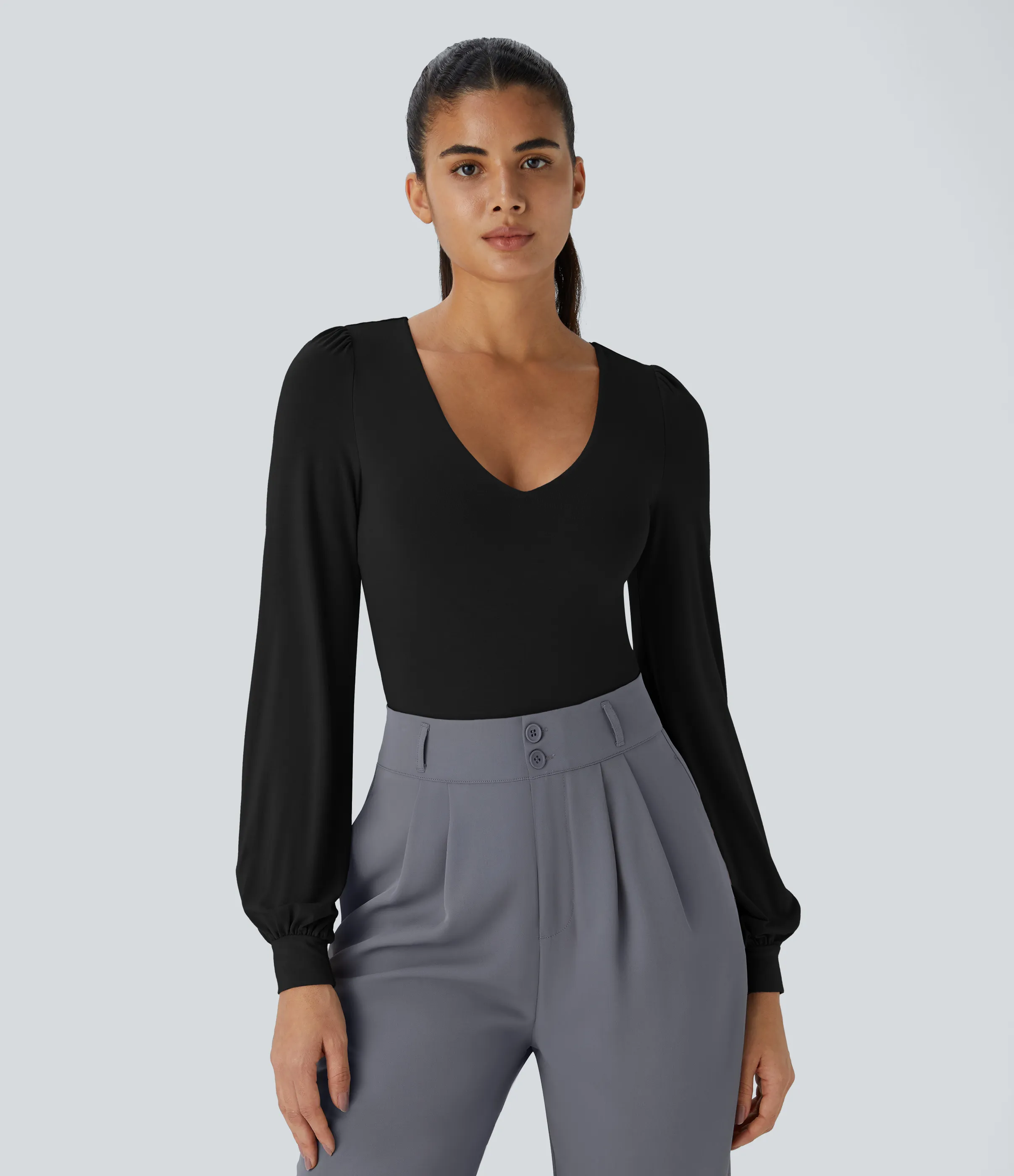 Halara Body traje oficina botón manga larga cuello V - Black - S sold by Halara product image thumbnail 4