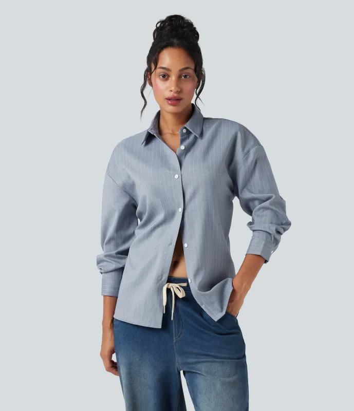 Halara Camisa de oficina a rayas de manga larga - Frostline Grey - M made by Halara