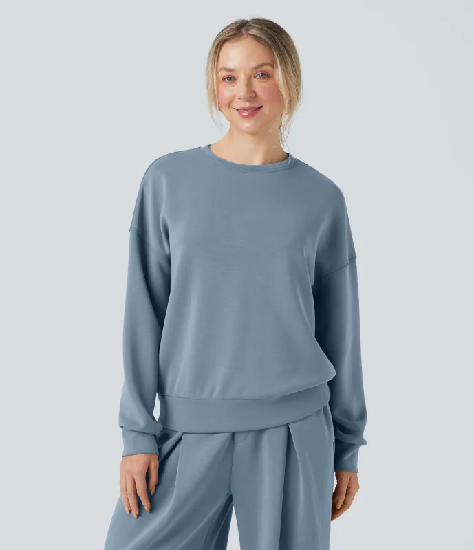 Halara Sudadera casual con escote redondeado de manga larga y espalda cruzada - Ashley Blue - S sold by Halara