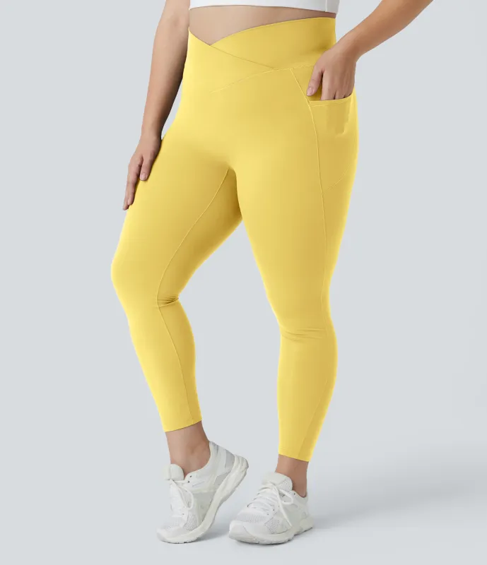 Halara Leggings Softlyzero™ largo tiro alto bolsillo lateral cruzado liso talla grande - Lemon Meringue - 1X made by Halara