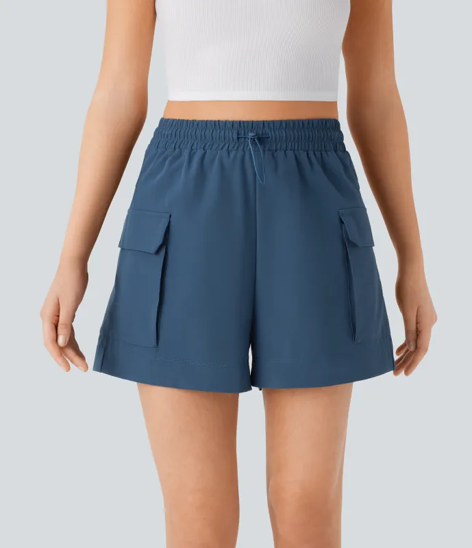 Halara Pantalón corto cargo bolsillo solapa cordón tiro alto - Dark Blue - XS sold by Halara