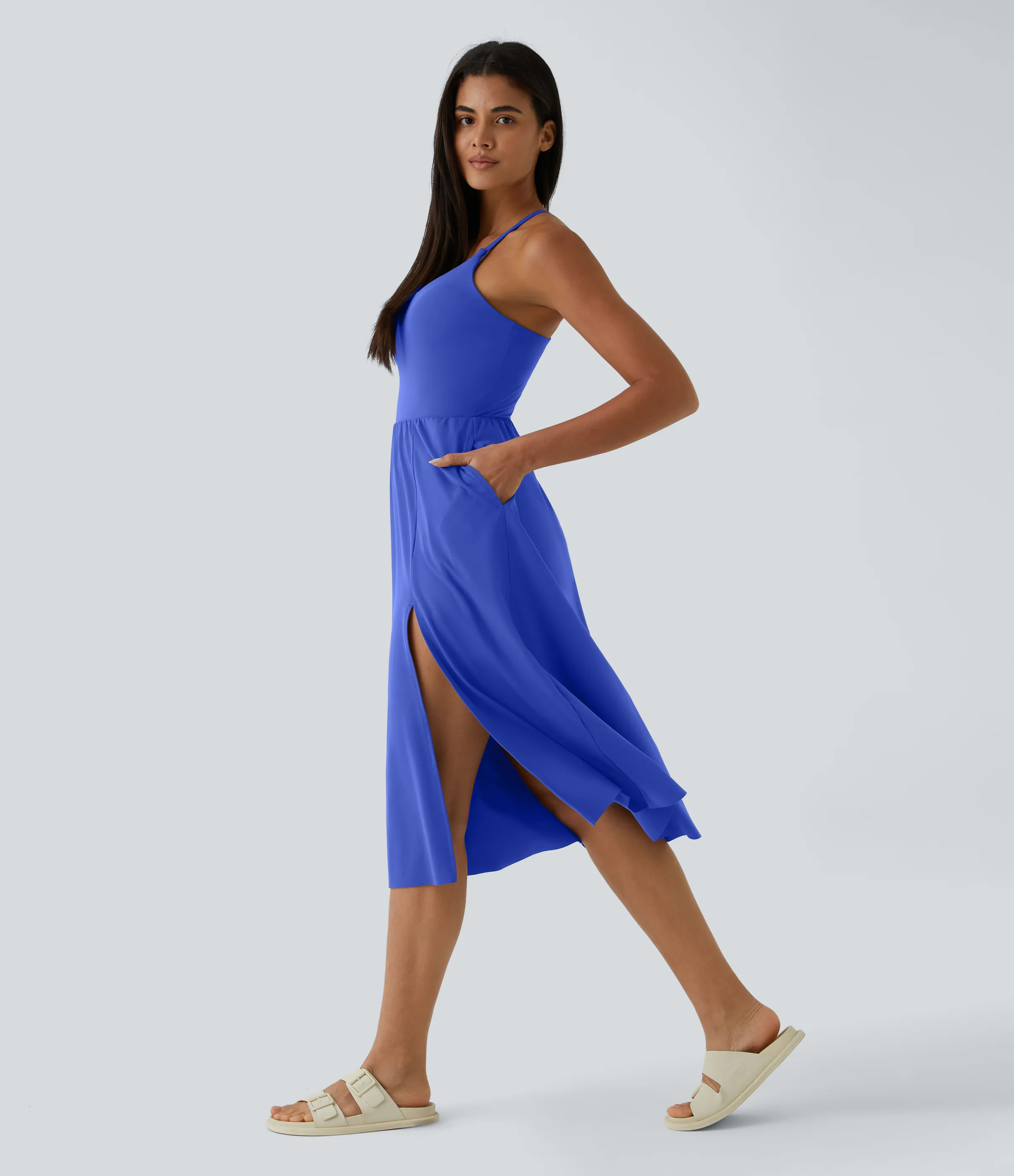 Halara Vestido midi bolsillo lateral espalda cruzada - Aster Blue - L sold by Halara product image thumbnail 4