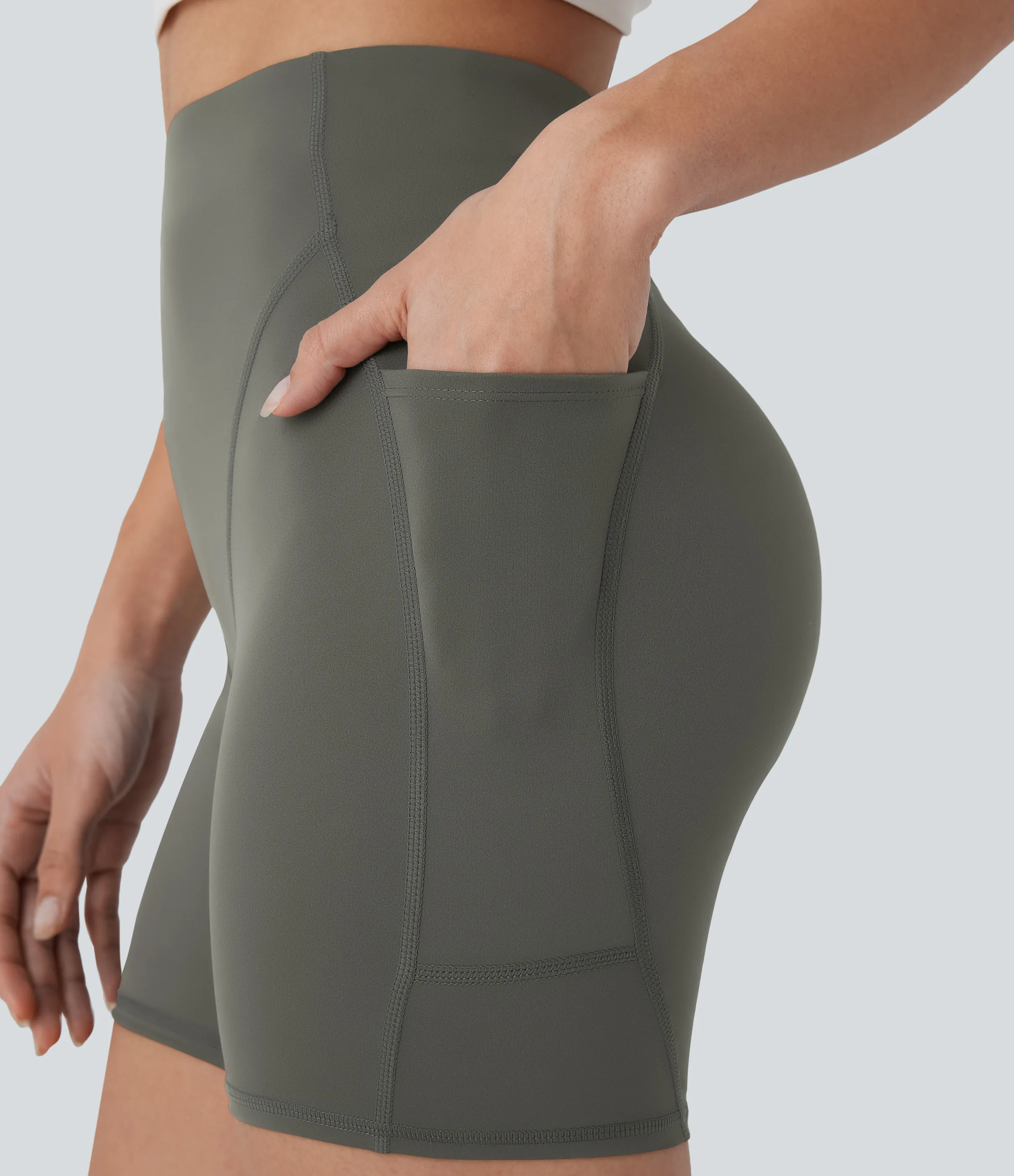 Halara Pantalón corto ciclista entrenamiento tiro alto bolsillo lateral 12.5cm - Lime Light Green - XS sold by Halara product image thumbnail 5