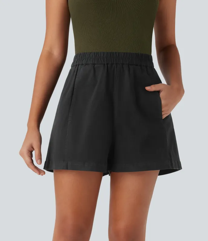 Halara Shorts de algodón casuales efecto desgastado de tiro alto con bolsillos laterales - Abyss Denim - XS sold by Halara