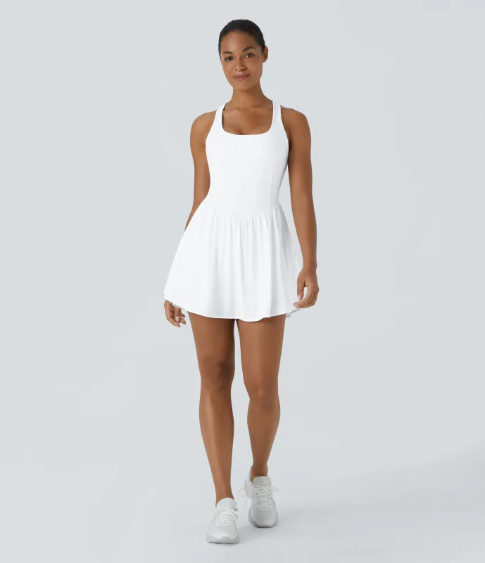 Halara Vestido mini deportivo Breezeful™ para pádel fluido estilo corset 2 en 1 con bolsillos, secado rápido y en copas D-F - White - L sold by Halara