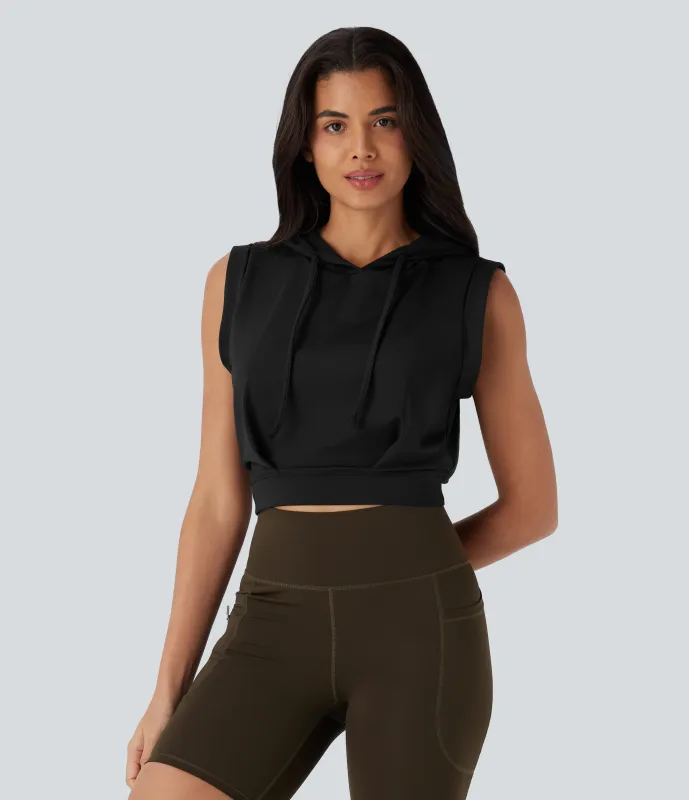 Halara Top corto capucha manga corta cordón ajustable - Black - XL sold by Halara