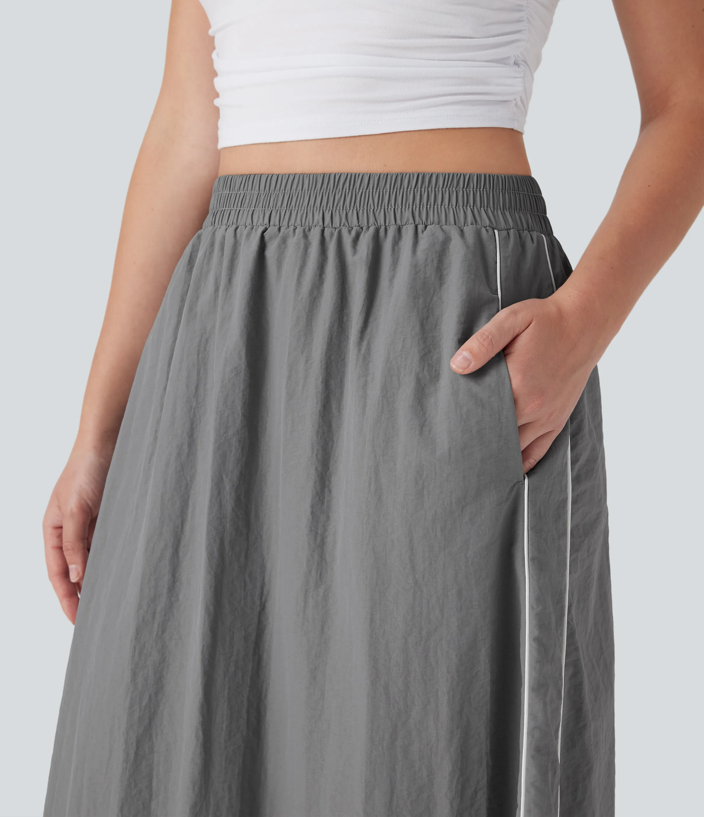 Halara Falda midi casual de tiro alto con bolsillos diseño a rayas y bloques de color con corte en A y dobladillo ajustable - Wet Weather - L sold by Halara product image thumbnail 5