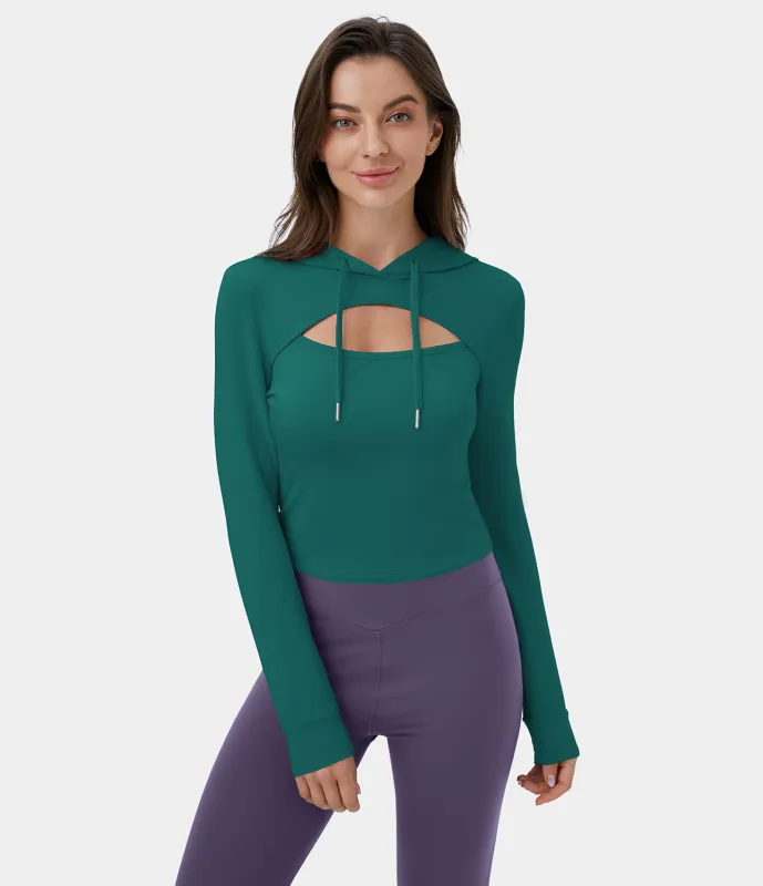 Halara Sudadera con capucha informal y cordón recortado - Storm - XS sold by Halara