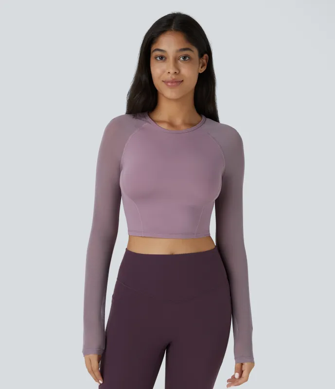 Halara Top deportivo yoga Softlyzero™ Airy recortado manga malla contrastante - Elderberry - XS sold by Halara