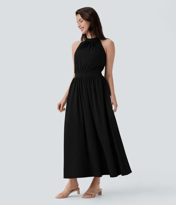 Halara Vestido largo Breezeful™ resort sin mangas cuello cerradura espalda fluido secado rápido - Black - M sold by Halara