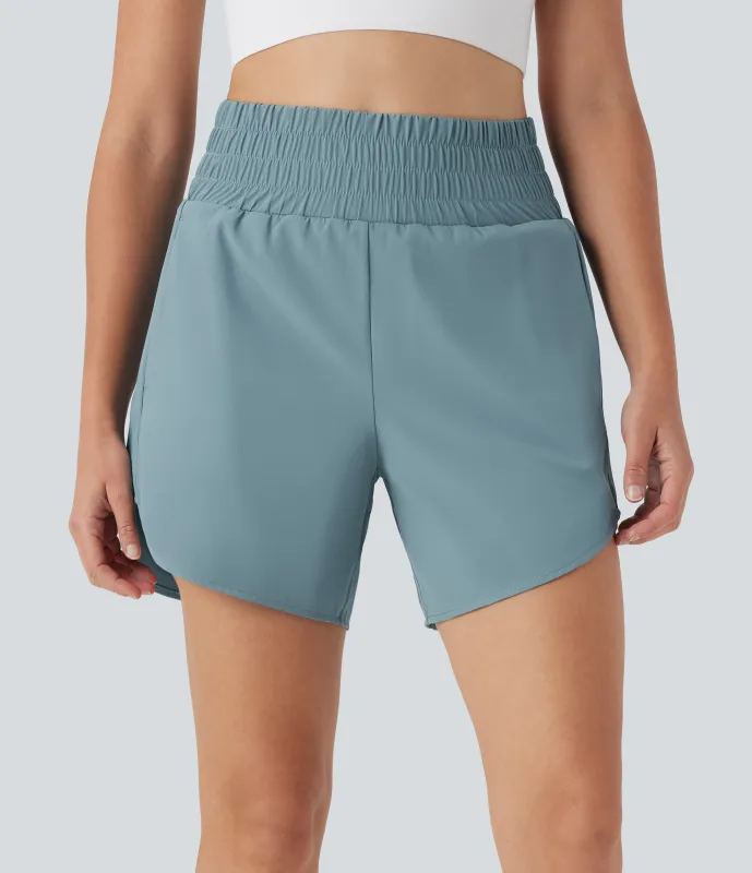 Halara Shorts de running Breezeful™ 2 en 1 de tiro alto con múltiples bolsillos y dobladillo curvo, secado rápido y longitud de 14cm - Stone Blue - XL sold by Halara