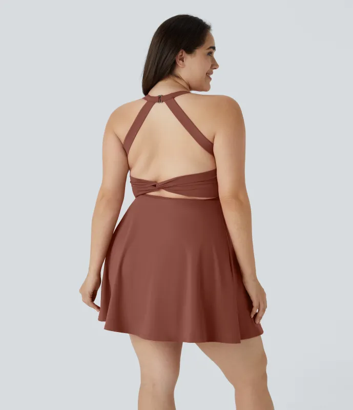 Halara Vestido deportivo 2 en 1 con bolsillos cut-out en tallas grandes - Easy Peezy - Sequoia - 1X sold by Halara