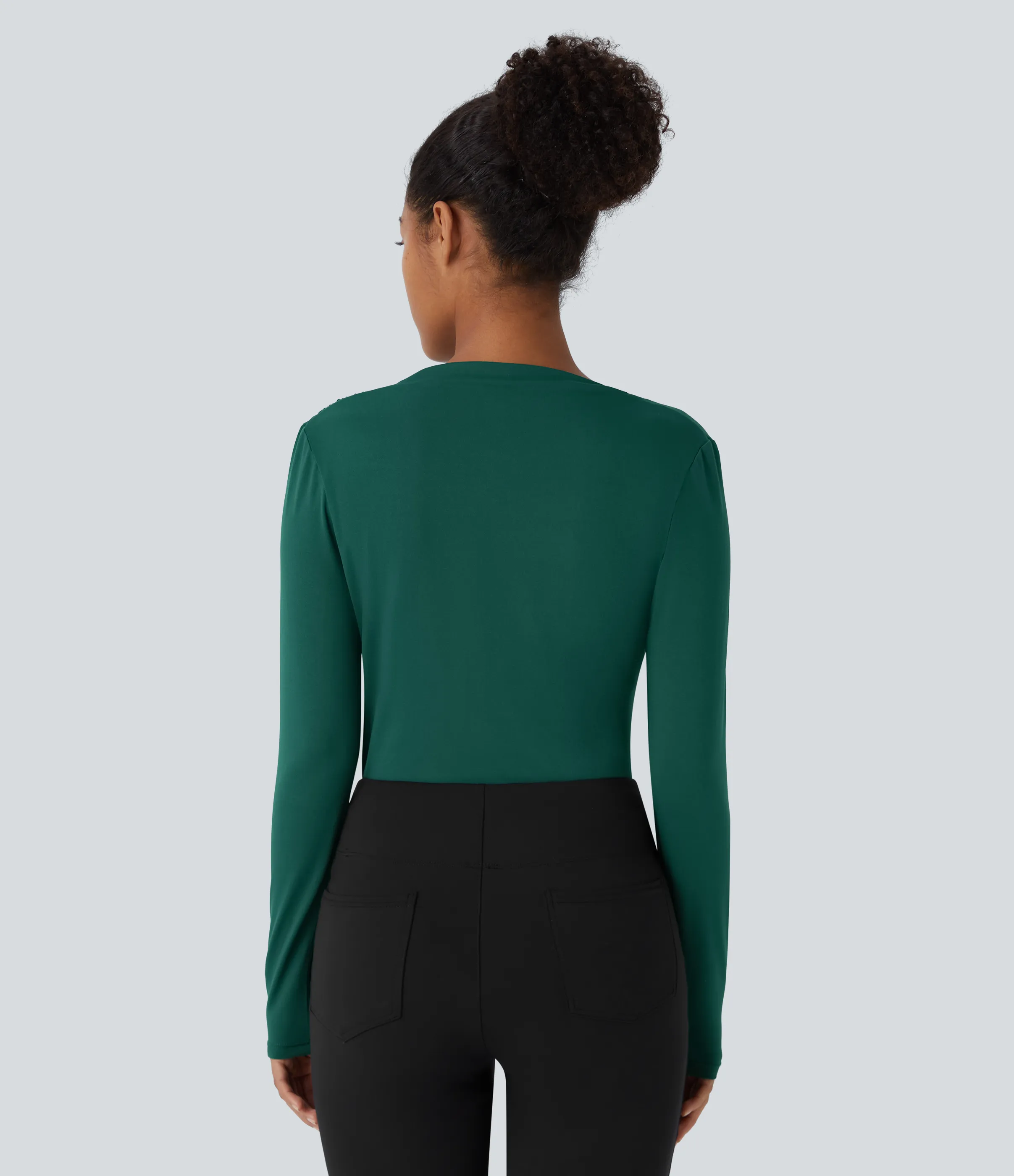 Halara Blusa oficina ajustada manga larga fruncida cuello vuelto - Rain Forest - M sold by Halara product image thumbnail 3