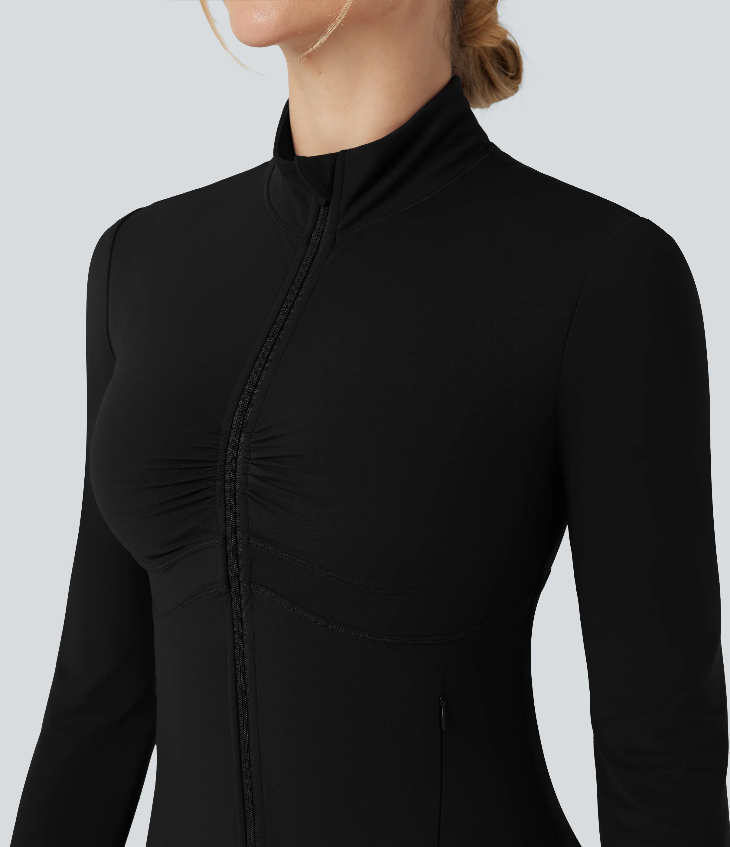 Halara Chamarra de yoga Halara UltraSculpt™ de manga larga con fruncido, cuello alto y push-up con abertura para el pulgar y bolsillos - Black - M sold by Halara product image thumbnail 5