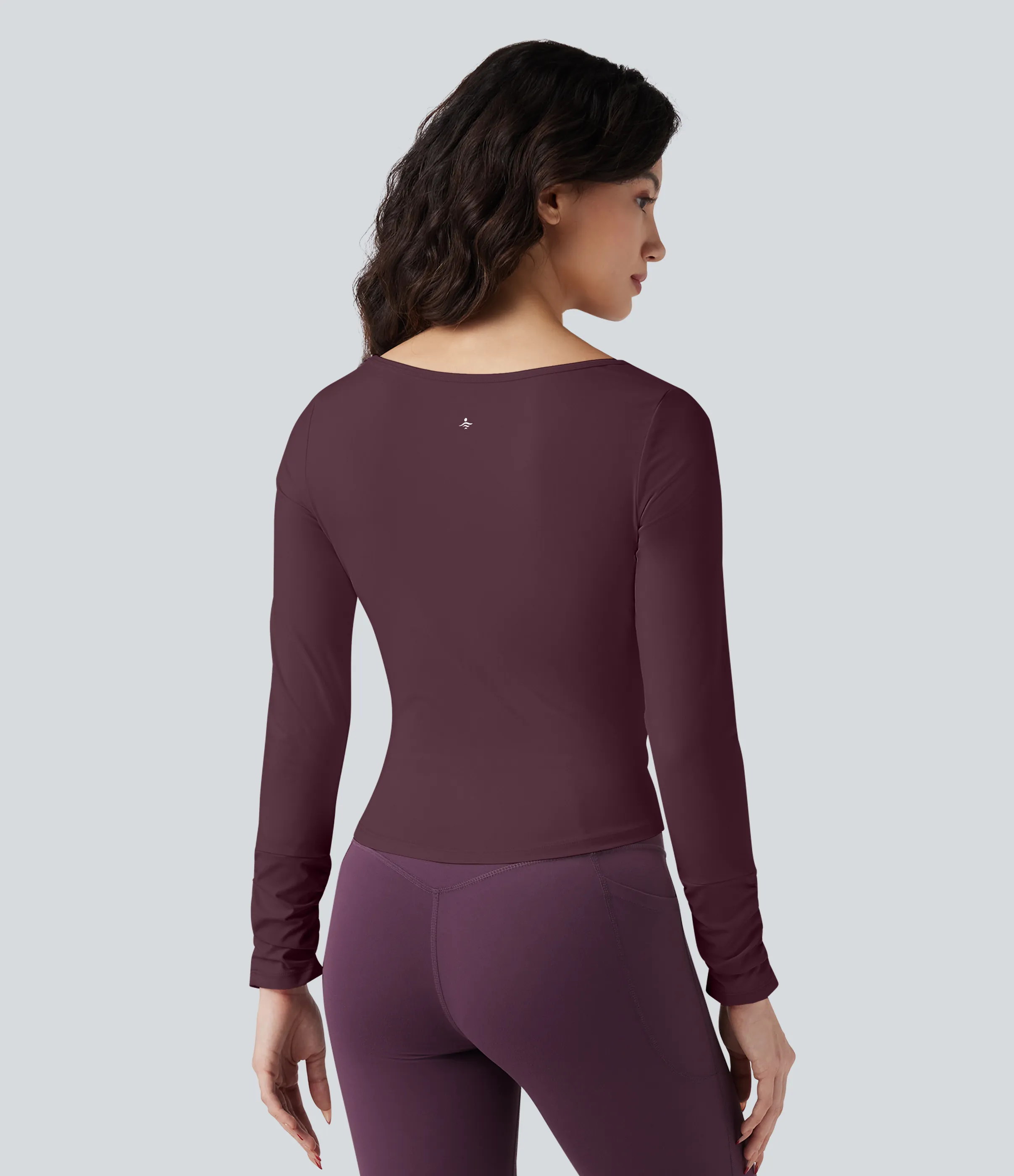 Halara Top deportivo de entrenamiento SoftlyZero™ con cuello cuadrado de manga larga con fruncido y tacto fresco - Fig - S sold by Halara product image thumbnail 3