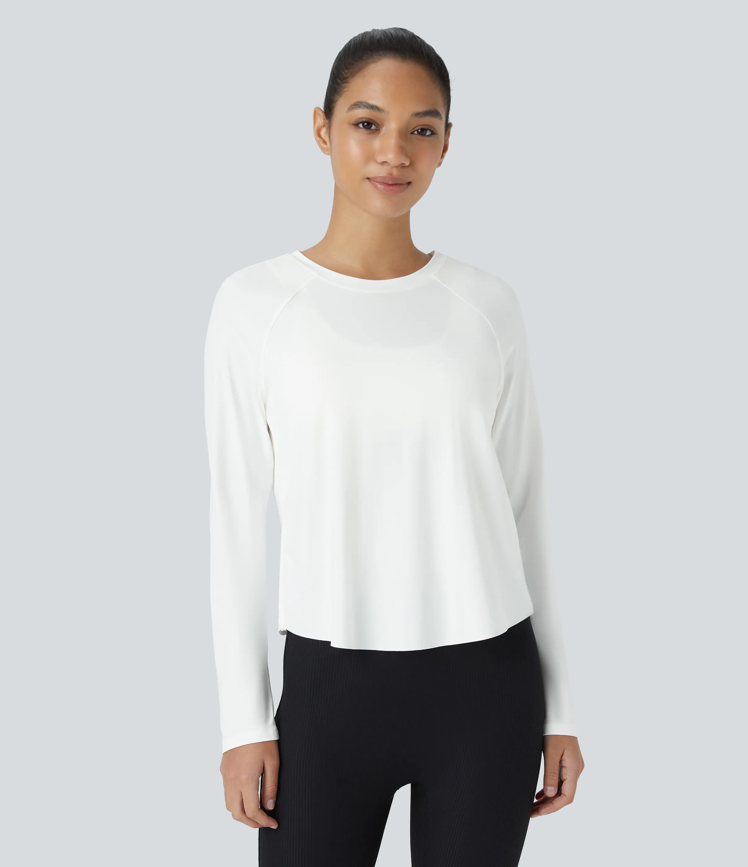 Halara Top deportivo yoga tacto fresco manga larga abertura dobladillo malla contrastante - White - S sold by Halara product image thumbnail 3