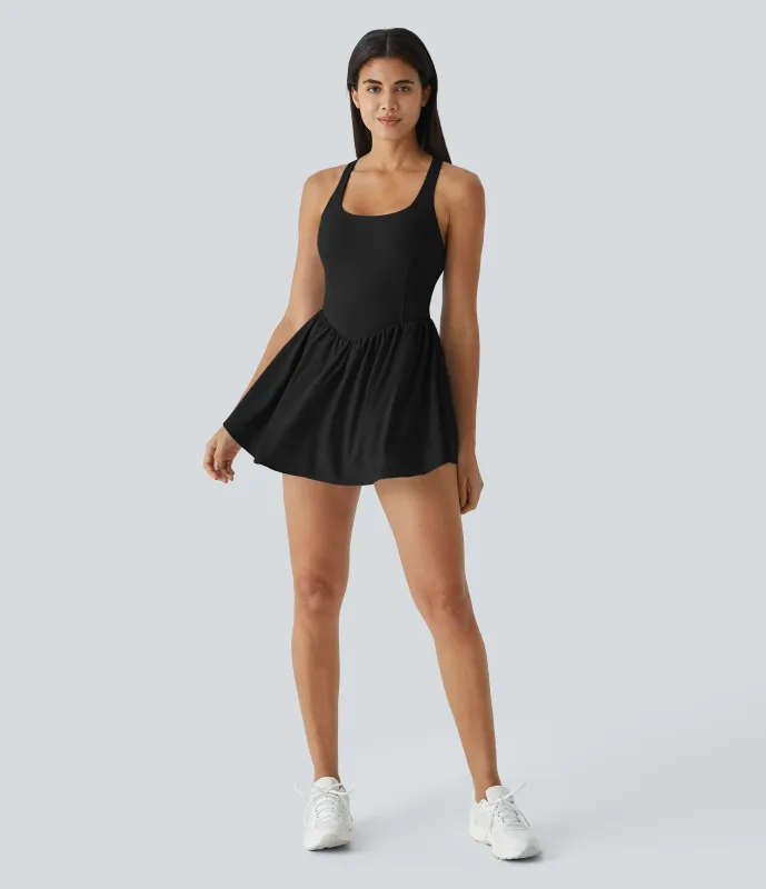 Halara Vestido mini deportivo Breezeful™ para pádel fluido estilo corset 2 en 1 con bolsillos, secado rápido y en copas D-F - Black - M sold by Halara