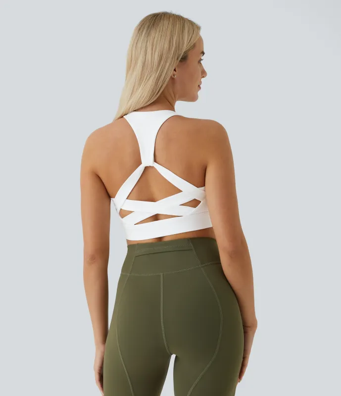 Halara Brasier deportivo de yoga tipo racerback de sujeción baja en copas D-F - White - XL sold by Halara